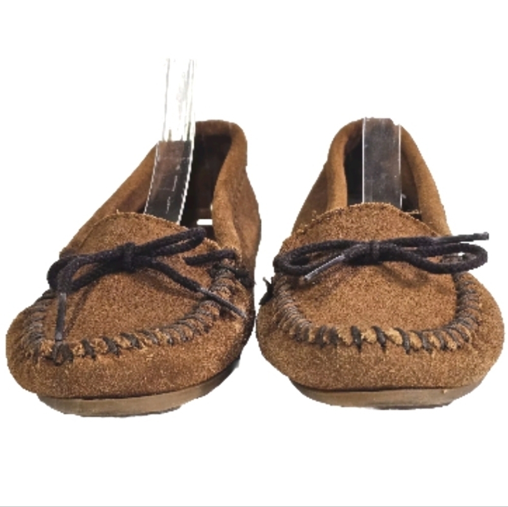 Minnetonka Womens Brown Suede Fringe Moccasins Flat Comfort Slippers Shoes, Sz 8 - Picture 2 of 9